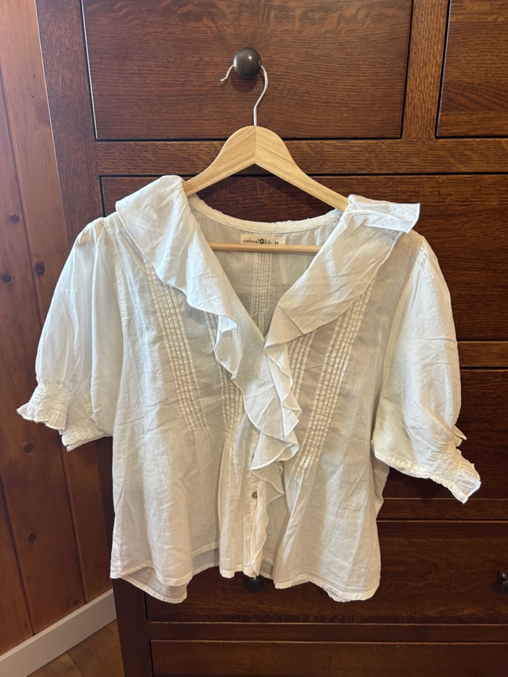NATURAL LIFE Cream Ruffle Front Blouse